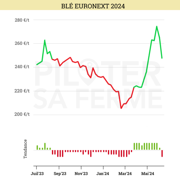 Cours des marchés agricoles : prix blé Euronext 2024